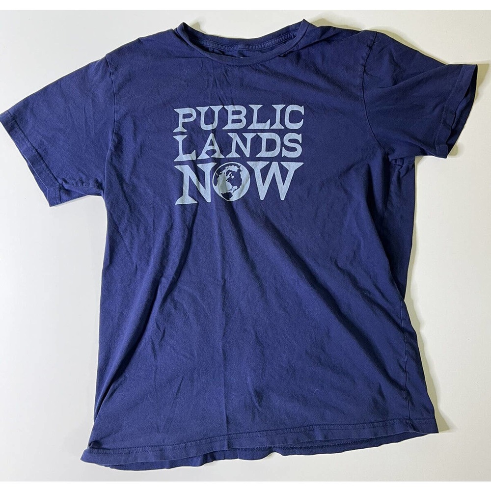 Patagonia T Shirt Women Large Slim Fit Public Lands Blue Graphic